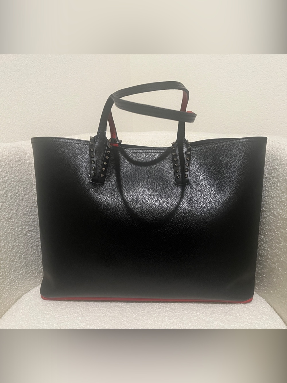 Christian Louboutin Leather Stud  Tote Bag with Red Trim